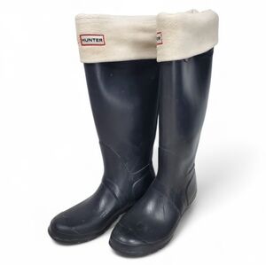 Hunter Black Tall Rain Boots Sock Linings Size 8
